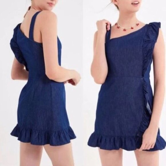 BDG Dresses & Skirts - BDG | Women's UO Blue Denim Ruffle Mini Dress - Size S